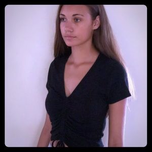 Small - Black Short Sleeve Crop Top